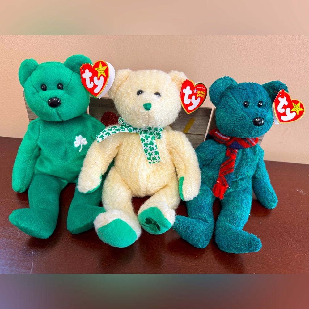 Beanie Baby Babies Erin, Wallace, Woolins. St Patrick’s Day Green Combo